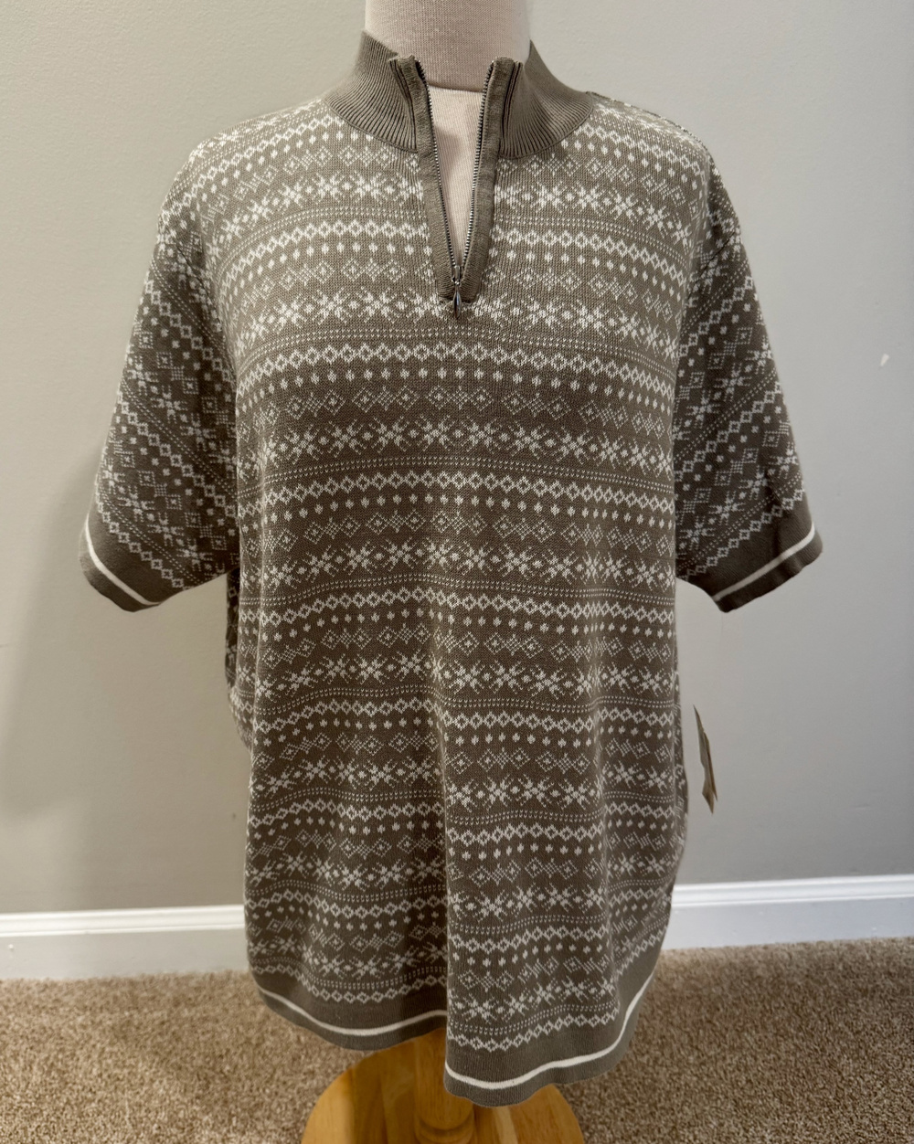 Vintage 90's Innovation Sport 1X Sweater NWT 100% Cotton Khaki Fair Isle 1/4 Zip